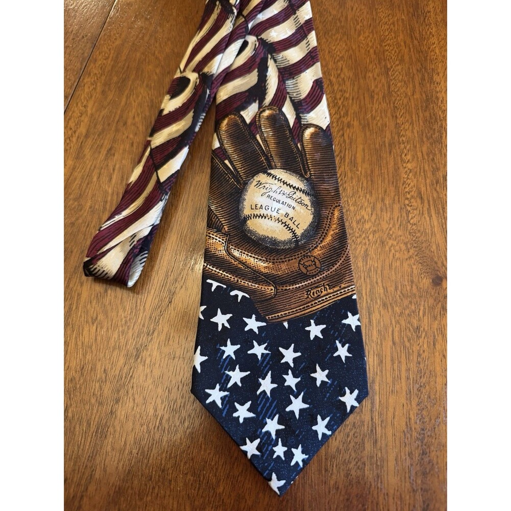 Silk Baseball Tie Americana Series Patriotic USA Made Flag 4” Tango Max Raab